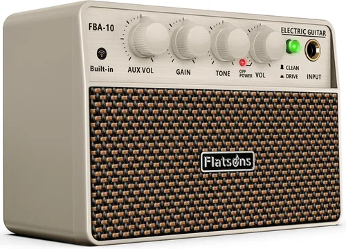 Vista 10 de Flatsons FBA-10 Amplificador de Guitarra, Amplificador Eléctrico Mini de 10W con Canal Limpio/Drive, 6H de Funcionamiento, Recargable por USB-C