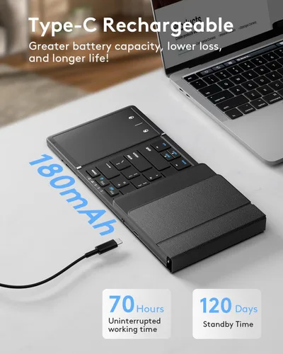 Vista 5 de Samsers Teclado Bluetooth plegable con panel táctil, teclado portátil plegable inalámbrico de tamaño completo para iOS, Android, Windows, Mac