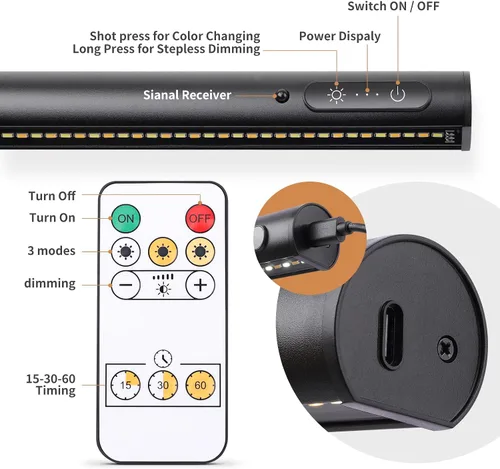 Vista 3 de Luz de imagen a pilas inalámbrica, luz de exhibición de pintura recargable/con enchufe de 31.5 pulgadas, luces de pared con control remoto con tres