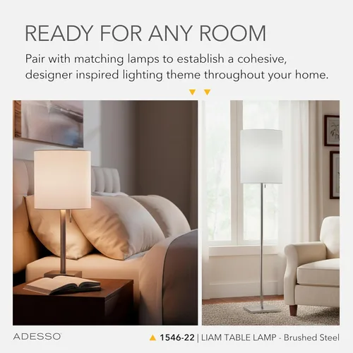 Vista 4 de Adesso Lámpara de mesa de acero cepillado con pantalla blanca, luz de acento moderna para dormitorio, sala de estar y decoración de la casa, 22