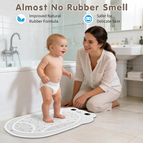 Vista 6 de Tapete antideslizante para bañera para niños pequeños, tapete de ducha de 30 x 18 pulgadas para ducha interior, tapete de goma sin olor químico