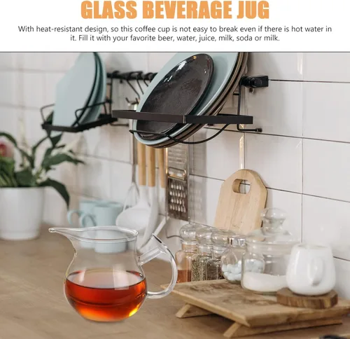 Vista 4 de Alipis Jarra de leche de vidrio grueso resistente al calor, taza transparente de 12 onzas para cocina, té, café, 4.72 x 3.54 x 3.34 pulgadas