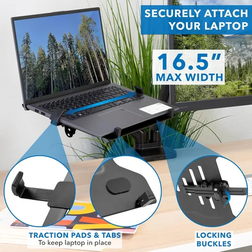 Vista 4 de Mount-It! Soporte de escritorio para laptop y monitor, soporte de brazo de movimiento completo, soporte ergonómico ajustable para monitor, soporte