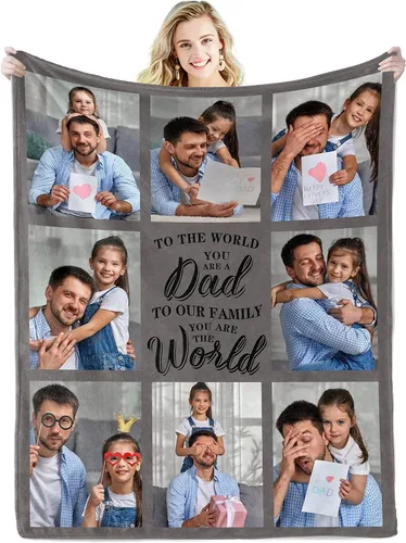 Vista 11 de Youltar Manta de fotos personalizada para el Día del Padre, regalo personalizado con el texto "Best Dad Ever" de hija o hijo para Navidad