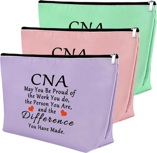 Vista 12 de Mxrymvu Regalos de la semana de CNA Bolsas de maquillaje Regalos de agradecimiento CNA, 2 piezas beige.