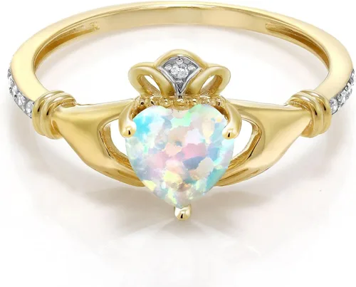 Vista 2 de Gem Stone King Anillo de compromiso claddagh celta irlandés de oro amarillo de 10 quilates con piedra preciosa en forma de corazón de 0.236 in