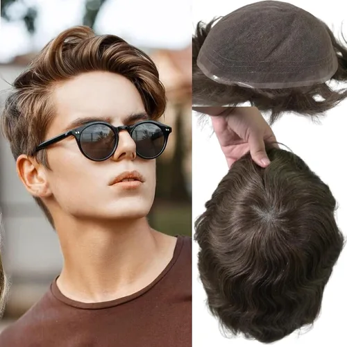 Vista 12 de Voloria Swiss Full Lace Toupee Europeo Real Cabello Humano Reemplazo para Hombres Hairpiece #18 Rubio Ceniza Marrón
