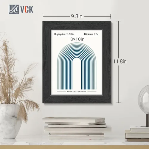 Vista 2 de VCK Juego de 3 portarretratos de madera negra de 8 x 10 pulgadas con exclusiva veta de madera, marco para el hogar, estudio y galería, mesa o colgar
