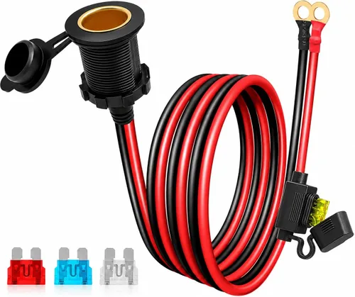 Vista 10 de Adaptador de encendedor de cigarrillos macho a terminal de anillo de batería de 3.3 pies, 12 V/24 V, enchufe de encendedor de cigarrillos resistente