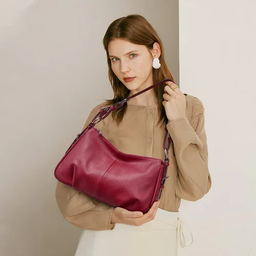 Vista 7 de S-ZONE Bolso de hombro para mujer Hobo, bolsa de hombro de cuero genuino, bolso cartera