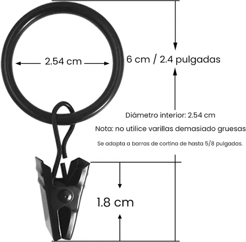 Vista 2 de WeeksEight Paquete de 44 anillos de cortina negros con clips, ganchos de cortina, ganchos de clip para colgar cortinas, lazos, sombreros, anillos