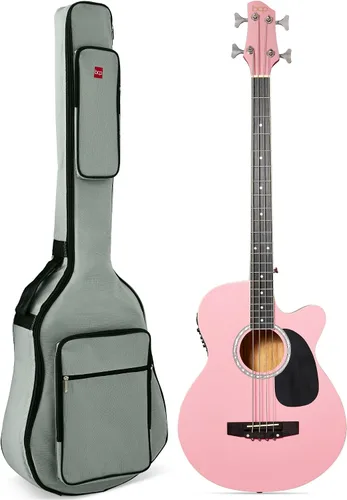 Vista 10 de Best Choice Products Guitarra Bajo Eléctrica Acústica, Tamaño Completo de 4 Cuerdas, Guitarra Bajo con Trastes con Funda de Transporte Acolchada