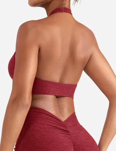 Vista 3 de YEOREO Sujetador deportivo para mujer, sin espalda, brasier deportivo con cuello halter, acolchado para entrenamiento y yoga