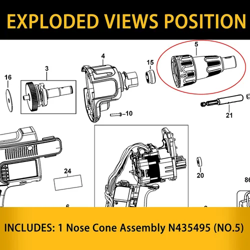 Vista 4 de N435495 Conjunto de cono de nariz para Dewalt Brushless Drywall Screwgun Nose Piece DCF620 DCF621 DCF620B DCF620D2 DCF620M2