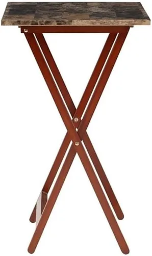 Vista 4 de Pemberly Row Juego de mesa plegable de madera de 5 piezas, parte superior de mármol sintético marrón, construcción de madera de caucho resistente