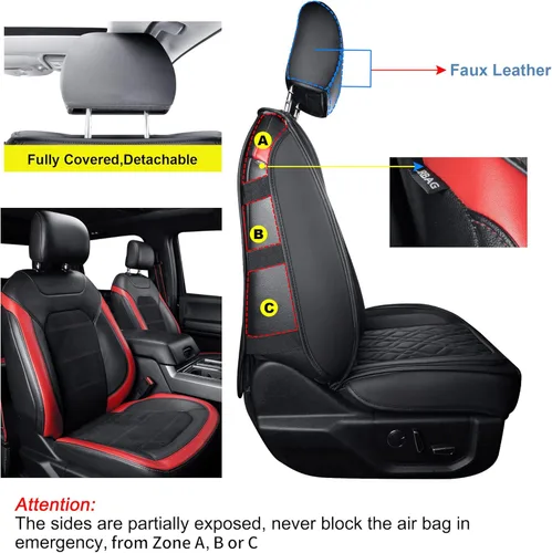Vista 2 de LUCKYMAN CLUB Fundas de asiento delanteras F150 J03-Q3 con piel sintética impermeable, para Ford F150 2015-2025 y F250 F350 F450 2017-2025