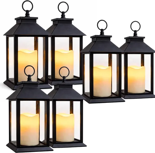 Vista 7 de Black Lanterns - Juego de 2 faroles decorativos con velas LED, decoración de faroles para exteriores e interiores, faroles de granja de 13 pulgadas
