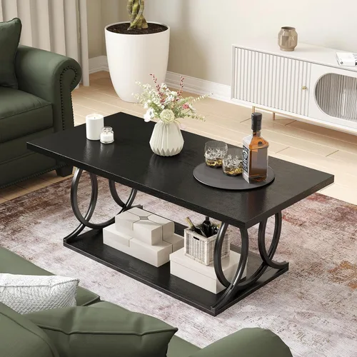 Vista 7 de BECHAEO Mesa auxiliar industrial moderna para sala de estar, 41.7 pulgadas, parte superior rectangular de madera gruesa con patas de arco de metal