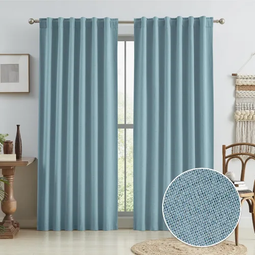 Vista 55 de KEQIAOSUOCAI - Cortinas opacas naturales de 108 pulgadas de largo, cortinas modernas con pestaña trasera, paneles plisados para sistema de cortina