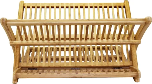 Vista 4 de Secaplatos plegable, capacidad para máximo almacenaje, hermoso y duradero, de bambú, extragrande, 19x 18 x 10 pulgadas, de Totally Bamboo