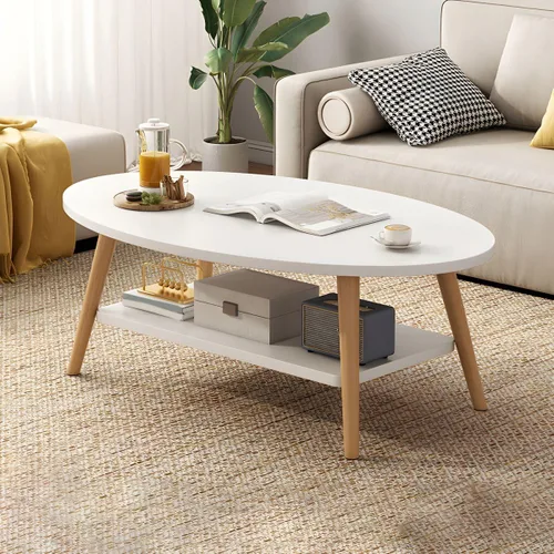 Vista 17 de Mesa de centro individual de madera, mesa de café, mesa de cóctel, mesa de centro de apartamento, sofá, mesa lateral ovalada, patas de madera, mesa