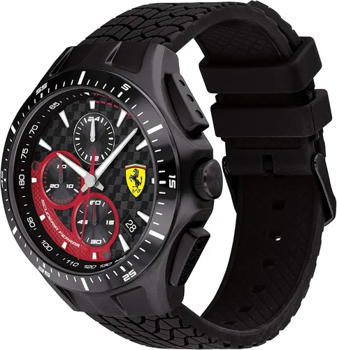 Vista 3 de Ferrari Mens Race Day Stainless Steel Quartz Watch with Silicone Strap Black 22 Model 0830696