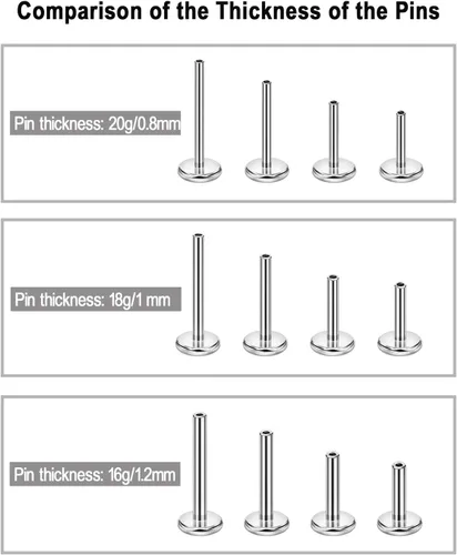 Vista 3 de FANSING 316L Surgical Steel Threadless Push Pin Birthday Stone Labret Studs 18g