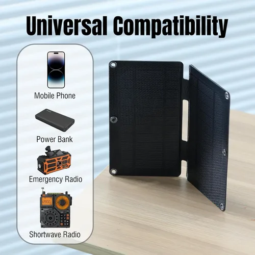Vista 2 de Raddy SP4 4W Panel solar portátil, 5V 0.8A Paneles solares plegables Kit de emergencia para exteriores, compatible con radios para todo