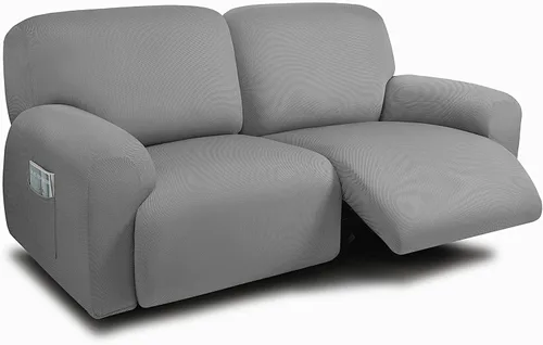 Vista 12 de ULTICOR Fundas para sofá reclinable de 8 piezas, fundas elásticas con hilo teñido para sofá reclinable de 3 cojines, gruesas, suaves y lavables Gris