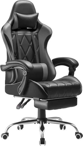 Vista 14 de Shahoo Silla ergonómica para videojuegos, reposapiés y soporte lumbar de Negro