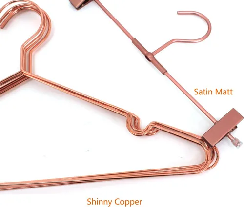 Vista 3 de Paquete de 60 perchas de 13 pulgadas para niños, color oro cobre rosa, con alambre de metal brillante, para almacenamiento y exhibición de camisas