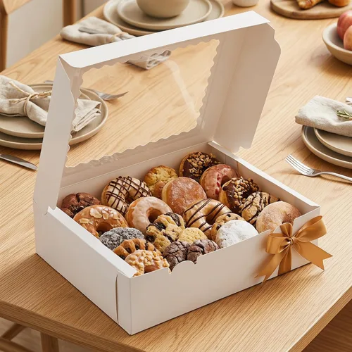 Vista 9 de Paquete de 20 cajas para cupcakes, 12 unidades, recipientes de papel blanco para cupcakes con insertos y ventana, contenedor de panadería, docena