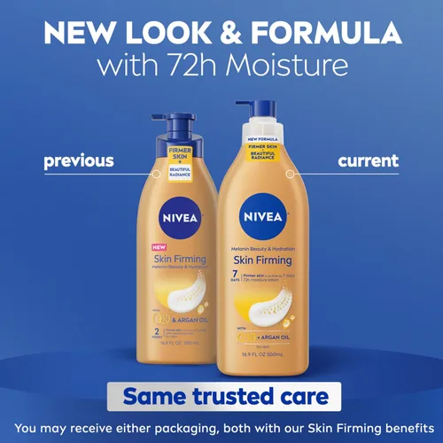 Vista 2 de NIVEA Loción Corporal Reafirmante de Belleza e Hidratación con Melanina con Q10 y Aceite de Argán, Piel más Firme en tan solo Siete Días, Botella