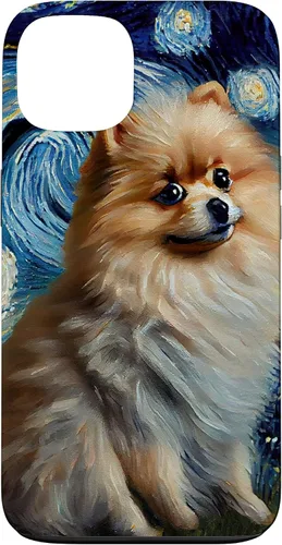 Vista 7 de iPhone 16 Starry Night Famous Painting Style Pomeranian Case