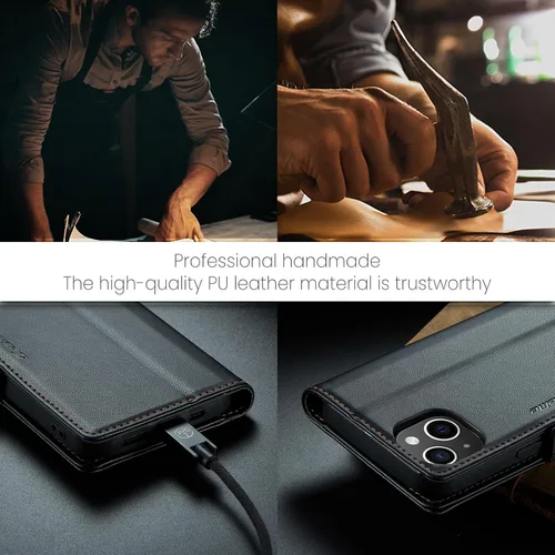 Vista 7 de SINIANL - Funda tipo cartera para iPhone 15 con bloqueo RFID, color negro Magnetic Clasp Leather Book Folio, Shockproof Protective Card Holder