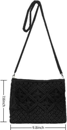 Vista 2 de Bolso bandolera de hombro de ganchillo con flecos de hilo de algodón, bolso cruzado bohemio para mujeresniñas