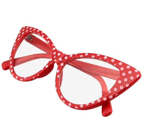 Vista 2 de Lentes de sol clásicos de moda vintage, diseño de ojo de gato, con marco (lunares rojos transparentes, 50)