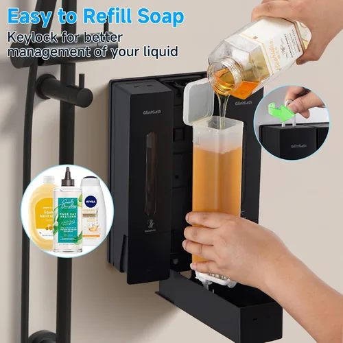 Vista 6 de Dispensador de champú y acondicionador, dispensador de jabón de ducha, dispensador de 3 cámaras, sin taladro, dispensador de champú para pared