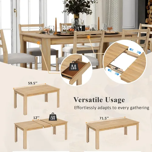 Vista 127 de Juego de mesa de comedor vintage de 6 piezas, juego de mesa de comedor de cocina de madera maciza con 4 sillas ergonómicas acolchadas y banco, mesa