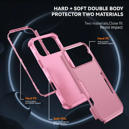 Vista 3 de Funda protectora para iPhone 17 Pro Max, tres capas, resistente, a prueba de golpes, a prueba de caídas, con armadura de goma de cuerpo completo