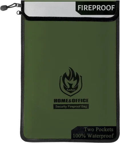 Vista 11 de andyer - Bolsa de documentos ignífuga mejorada con dos bolsillos (2000 ℉), bolsa de dinero impermeable ignífuga de 15 x 11 pulgadas con cremallera