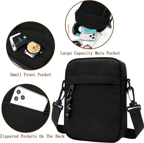 Vista 4 de Bolsos cruzados pequeños, bolsa de hombro de nailon para mujeres, hombres, bolsas de mensajero de viaje para teléfono, monedero pequeño