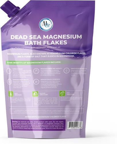 Vista 2 de Sales de baño de copos de magnesio del Mar Muerto, alternativa superior a la sal de Epsom, suplementos minerales de primera calidad para alivio