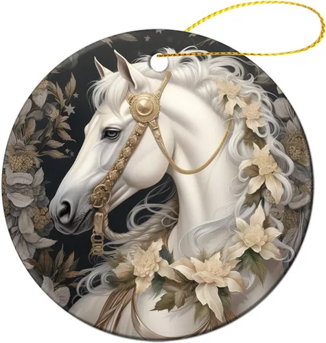 Vista 12 de Adorno navideño de caballos de granja, regalo para amantes de los caballos, de porcelana de doble cara, adorno de 3 pulgadas para árbol de Navidad