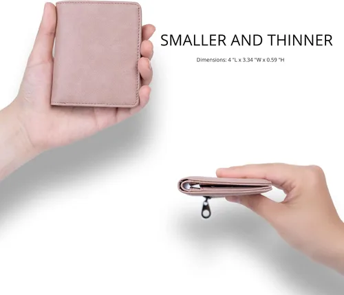 Vista 2 de Alldaily Pequeña cartera RFID para mujer, delgada, compacta, plegable, con bolsillo, mini monedero de viaje para mujer, Rosa oscuro, Compacto