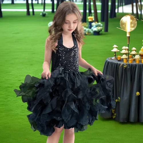 Vista 5 de Vestido tutú para niñas con capas de organza y sauces, traje de cumpleaños, vestido de fiesta de tul con lentejuelas para Pascua, cumpleaños