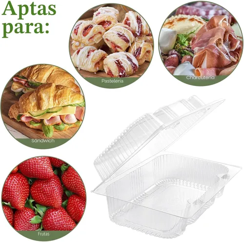Vista 4 de TOFLEN - Recipientes de plástico resistentes con bisagras y tapas transparentes, paquete de 40 Recipientes desechables para pan, 7.2 x 4.7 x 3