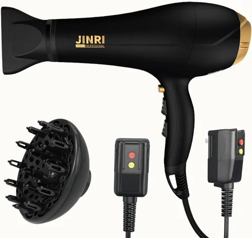 Vista 3 de JINRI Secador de pelo – Secador de pelo de alta velocidad CA negativo iónico de alta velocidad para salón y uso personal – Potente, con difusor