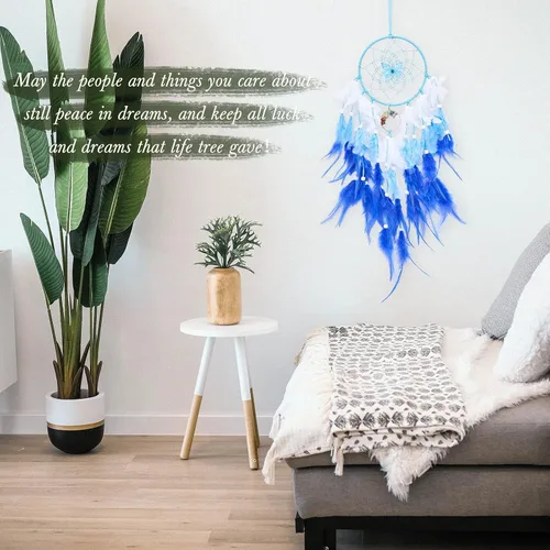 Vista 6 de Atrapasueños de árbol de la vida de mariposa de ensueño, decoración de pared, atrapasueños azul con piedra de cristal, atrapasueños de plumas hechas