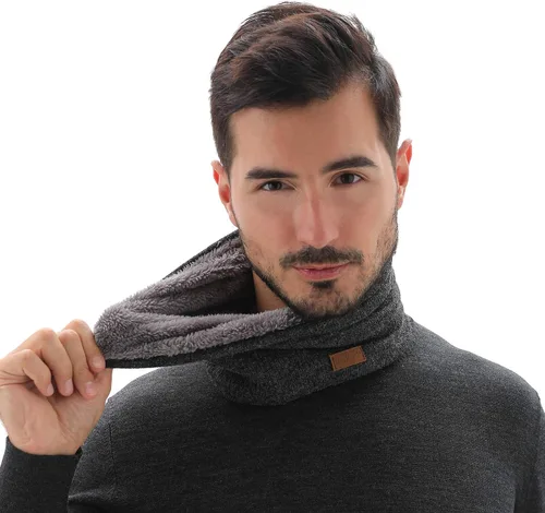 Vista 3 de NovForth Calentador de cuello de invierno para hombre, polaina para el cuello, bufanda de forro polar para hombres, bufandas gruesas a prueba